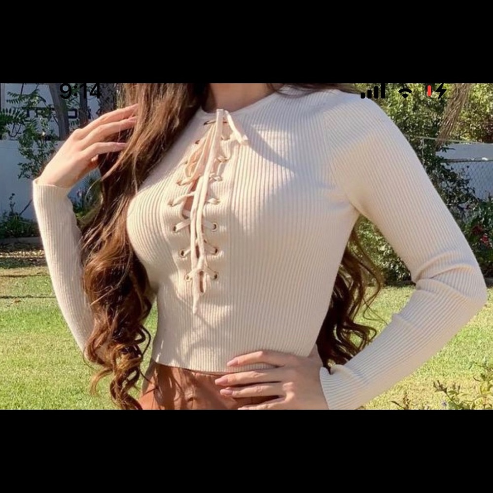 Lace up ribbed top